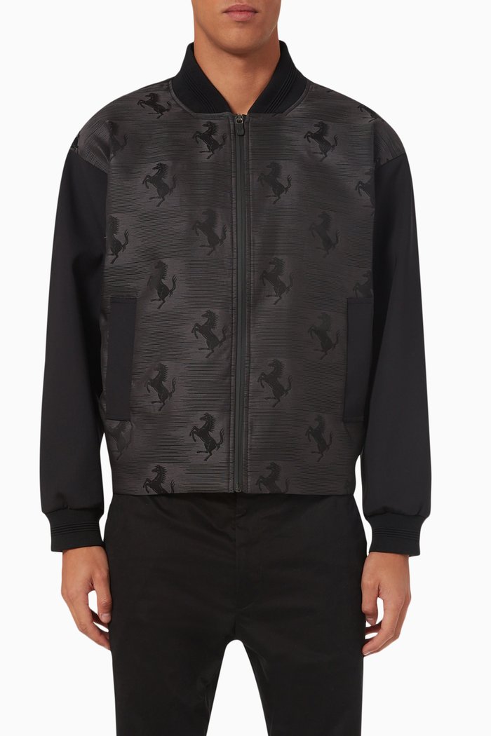 

Prancing Horse Bomber Jacket in Recycled Softshell Fabric, Black