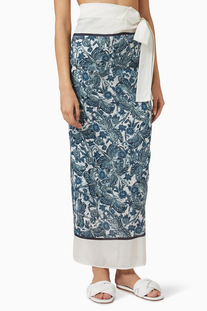 

Lavanda Libélulas Noche Pareo in Cotton-silk, Blue