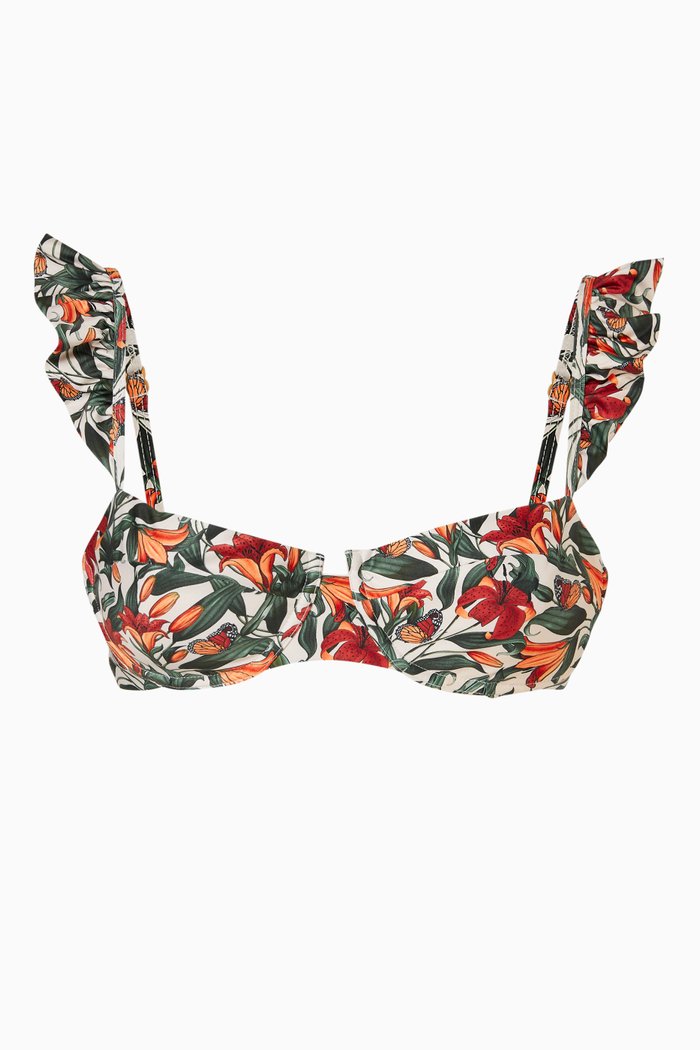 

Kiwi Floral Bikini Top in Recycled Fabric, Multicolour