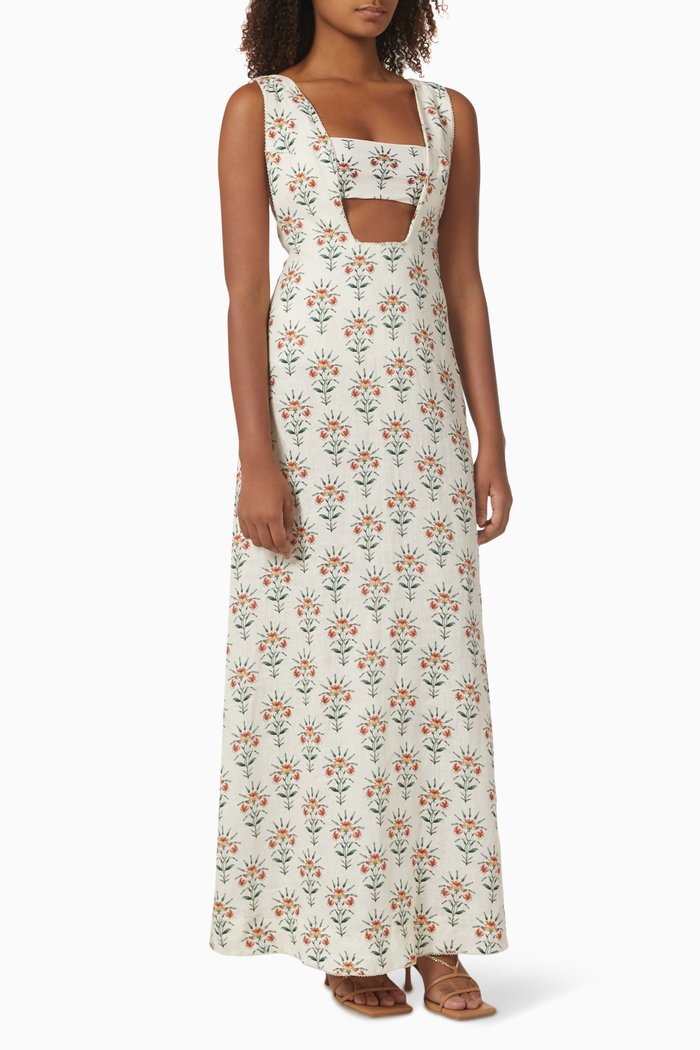 

Sol Cut-out Maxi Kaftan in Linen, Multicolour