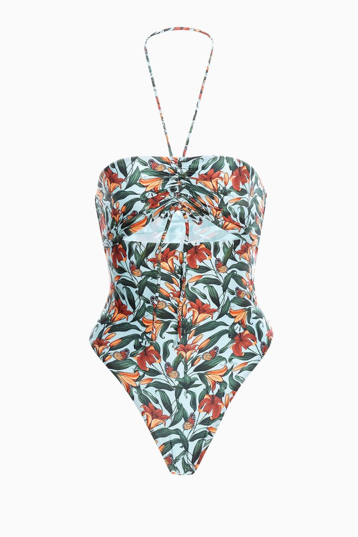 

Monarca Floral Cut-out Swimsuit in Recycled Fabric, Blue