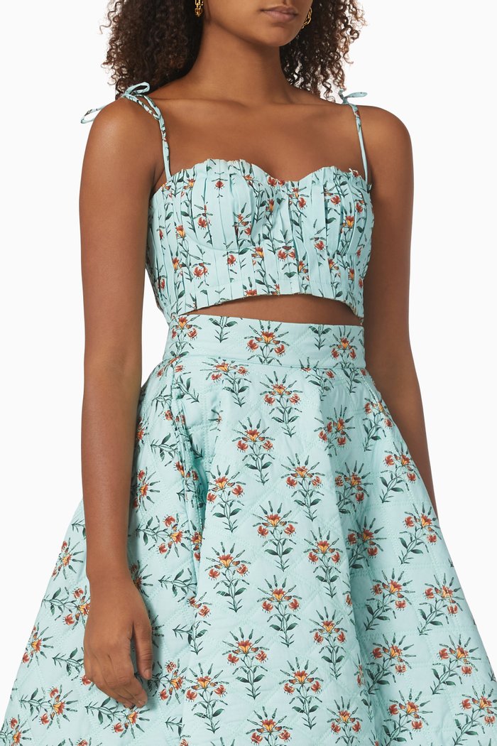 

Moringa Floral Crop Top in Cotton Poplin, Blue