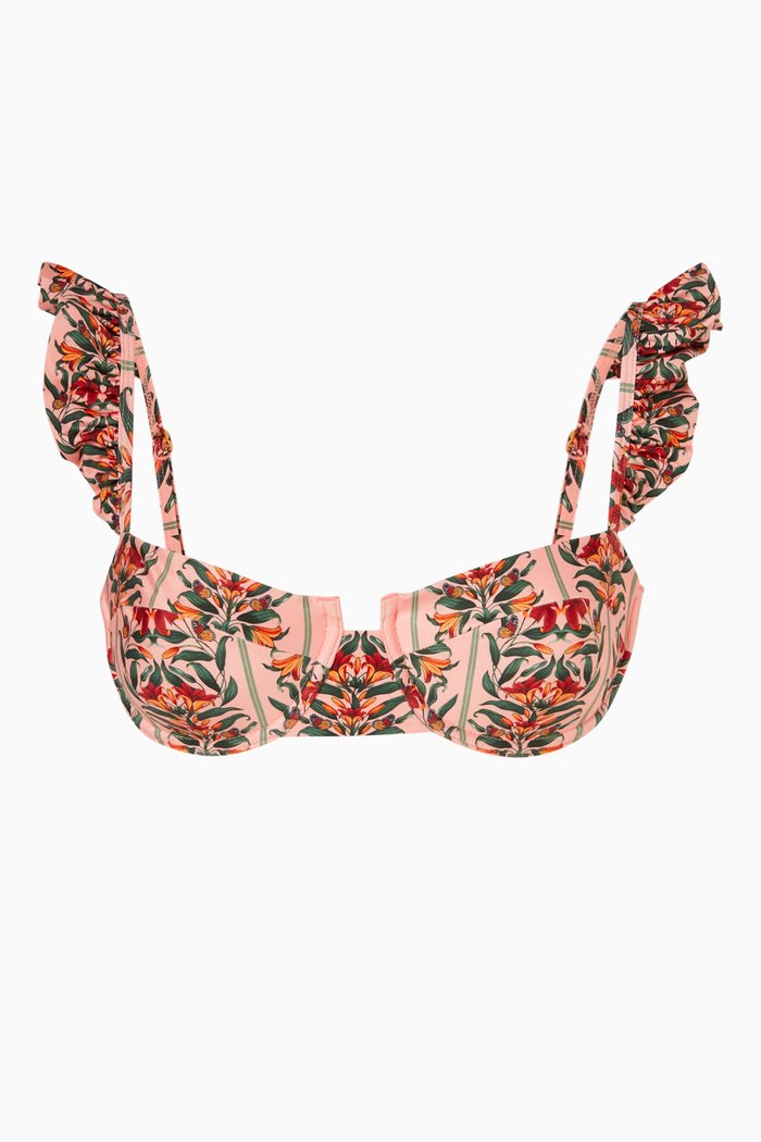 

Kiwi Floral Bikini Top in Recycled Fabric, Pink