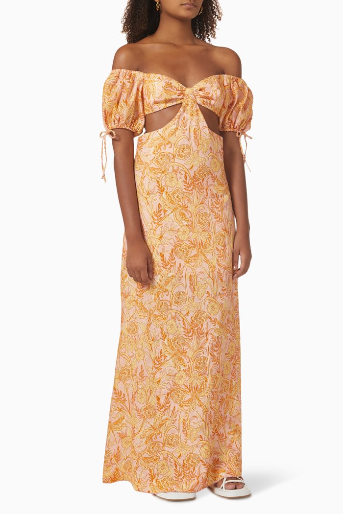 

Cielo Cut-out Maxi Dress in Linen, Multicolour