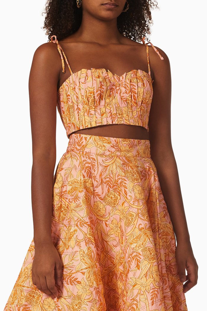 

Moringa Floral Crop Top in Cotton Poplin, Multicolour