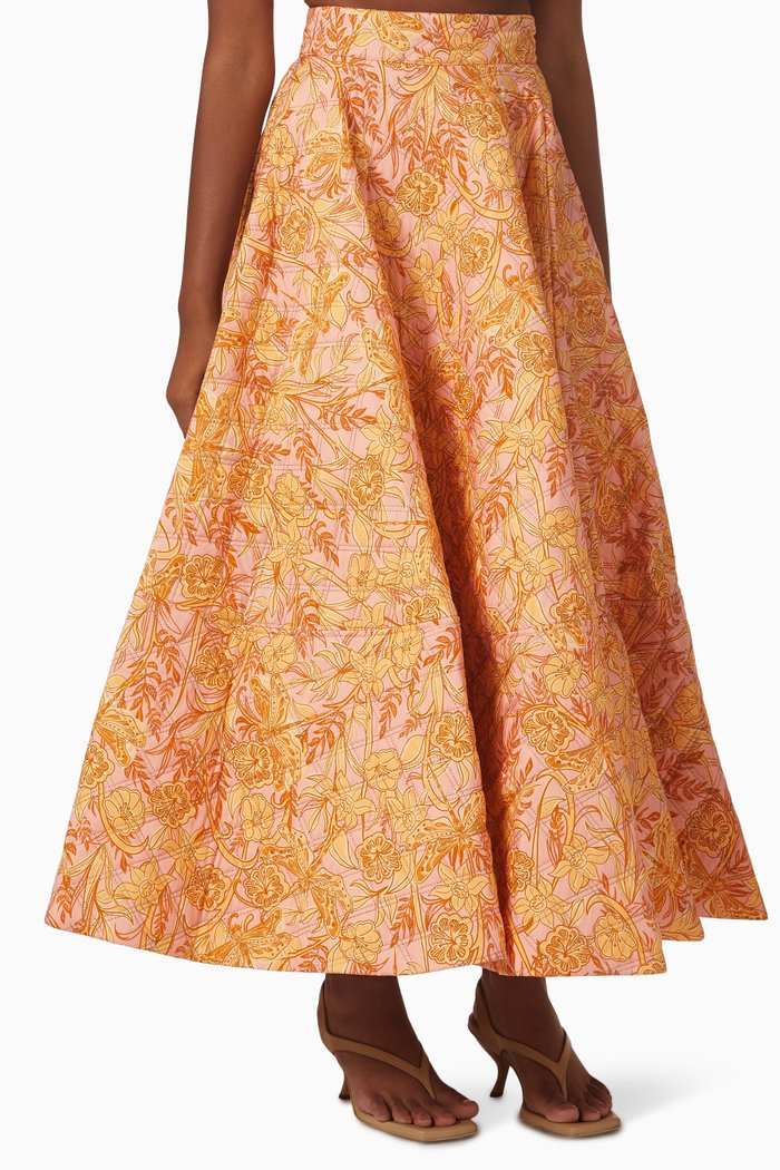 

Bergamota Floral Quilted Maxi Skirt in Cotton Poplin, Multicolour