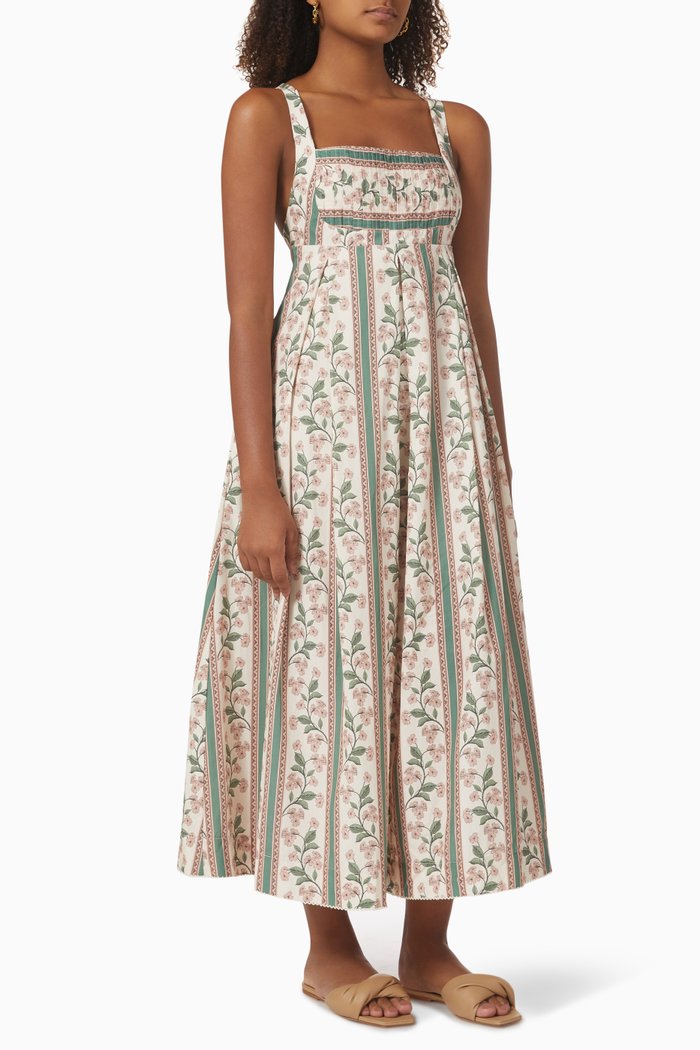 

Hortensia Floral Midi Dress in Cotton Poplin, Multicolour