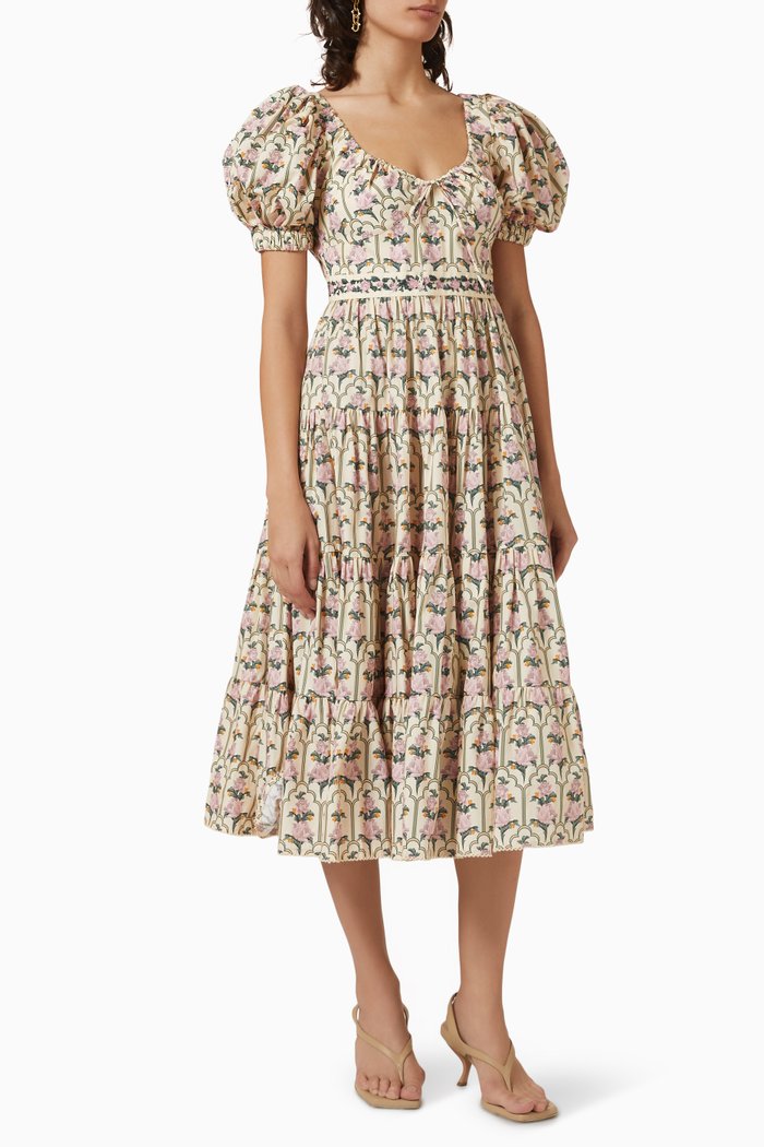 

Palmera Peonia Aurora Midi Dress in Cotton-poplin, Multicolour