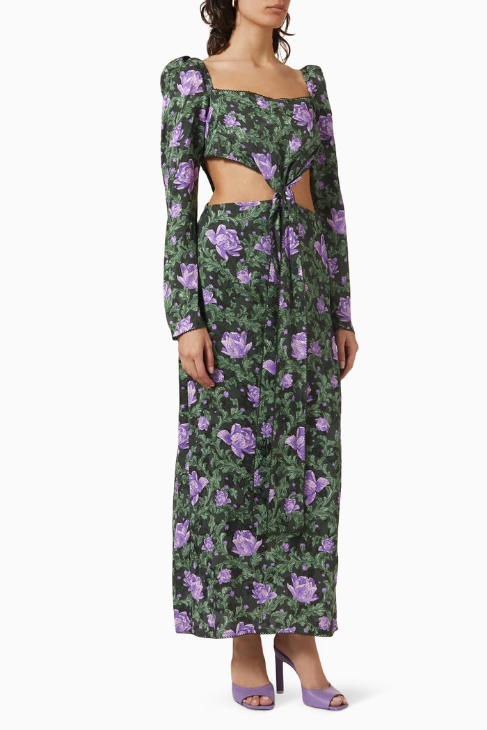 

Cuarzo Peonia Ocasa Cut-out Maxi Dress in Viscose, Green