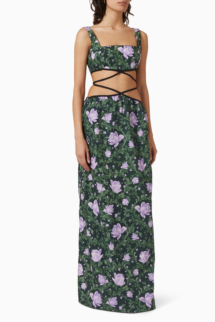 

Peonia Ocasa Lace Cut-out Maxi Dress in Cotton, Green