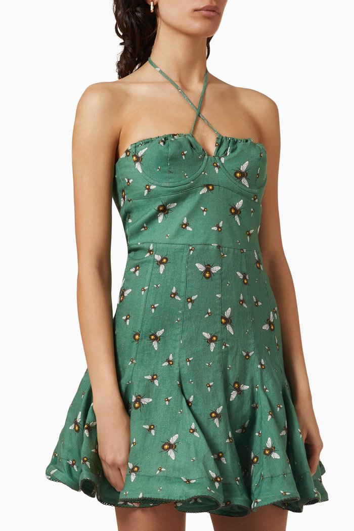 

Anturio Astro Esmeralda Halterneck Mini Dress in Linen, Green