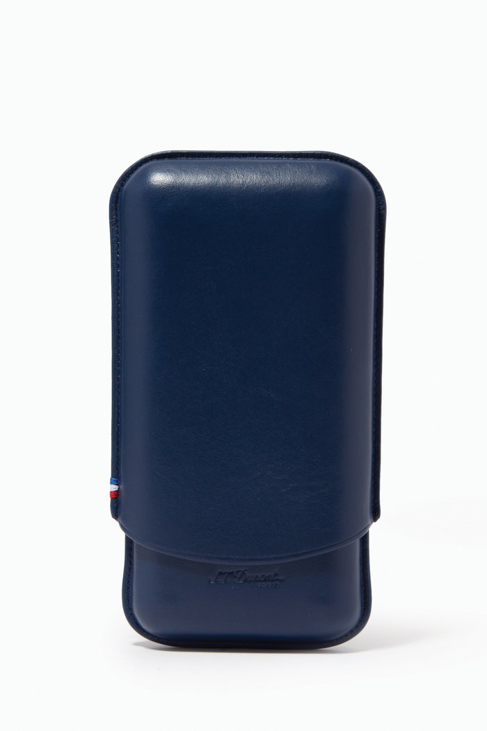3 Cigar Case in Leather & Stainless Steel, Black