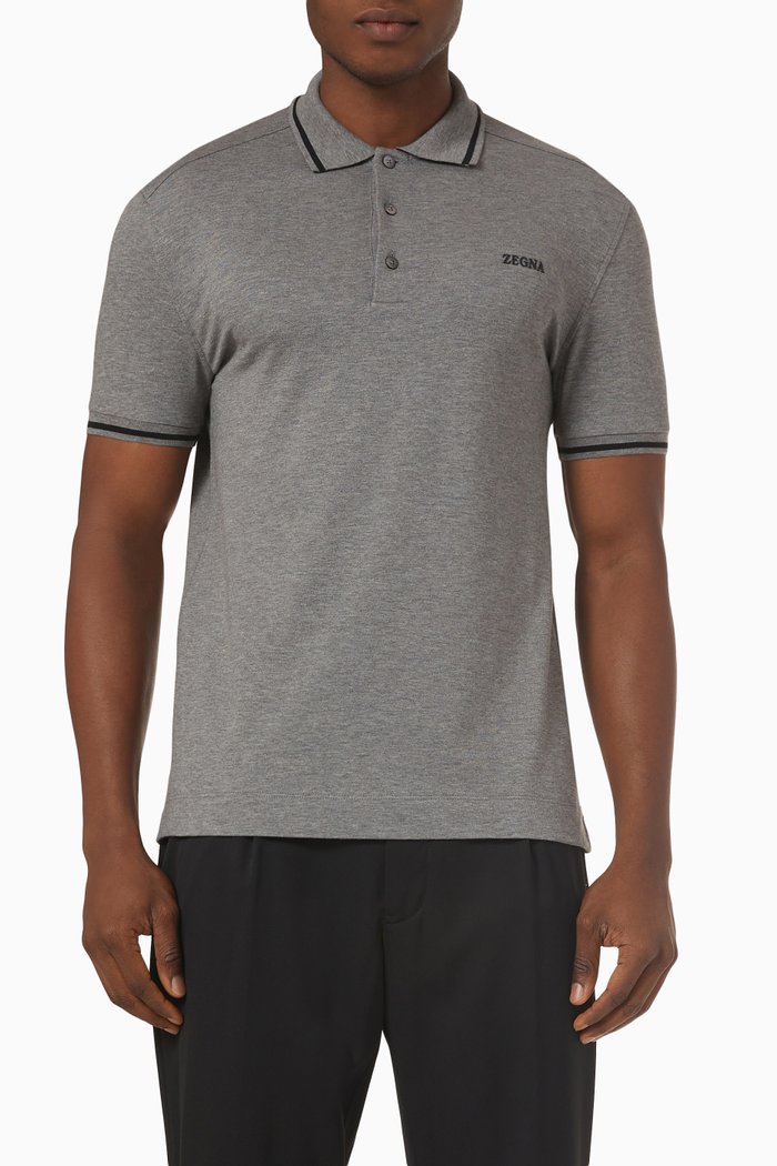 

Logo Polo Shirt in Stretch-cotton, Grey