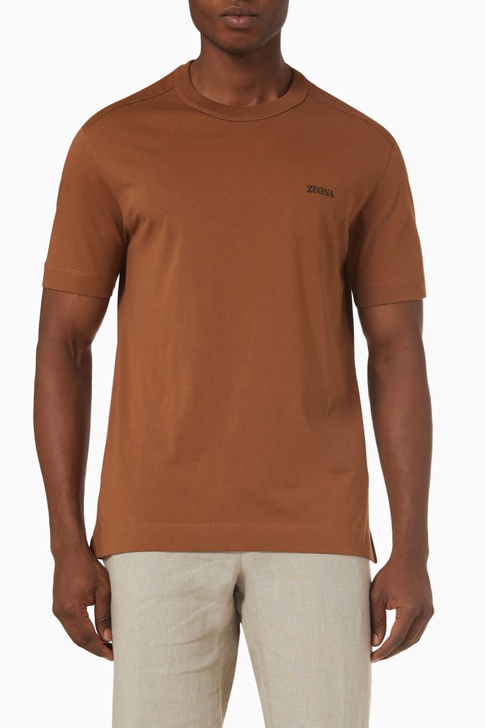 Embroidered Logo T-shirt in Cotton-jersey, Brown