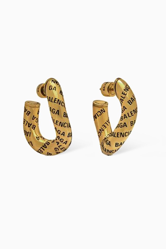 

Logo Twist Hoop Earrings in Metal, Gold