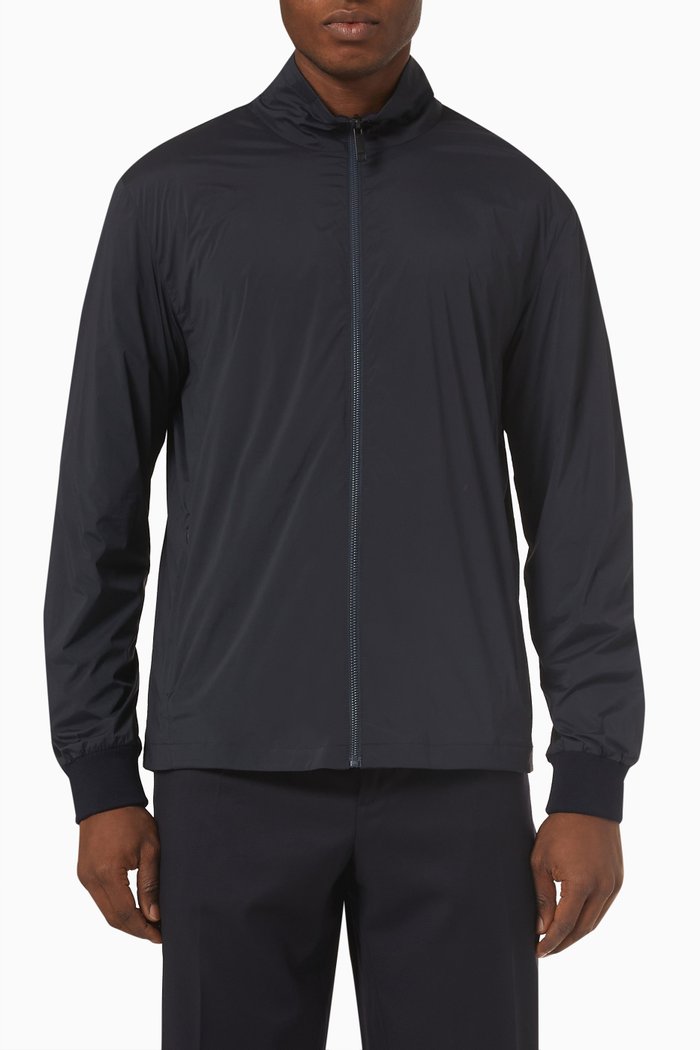 

Zip Jacket in Technical Nylon & Cashmere, Blue