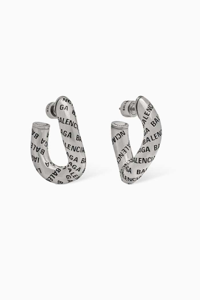 

Logo Twist Hoop Earrings in Metal, Silver