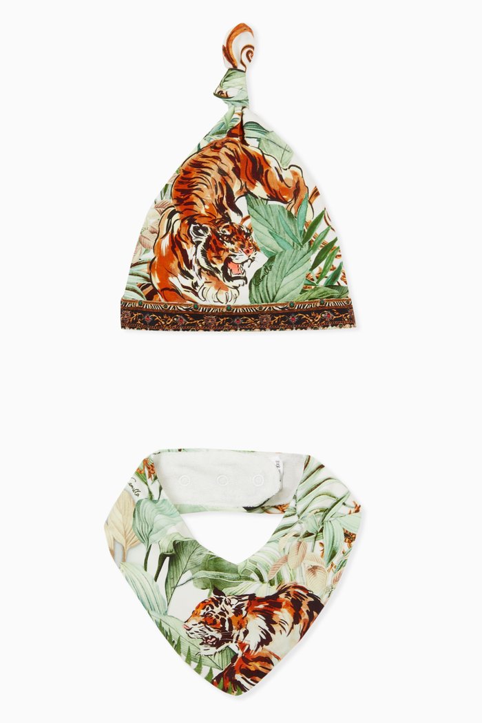 Tiger Trap Bib & Beanie Set in Cotton, Green