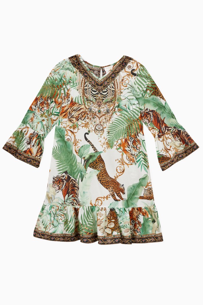 

Tiger Trap Gathered Dress in Cotton, Multicolour