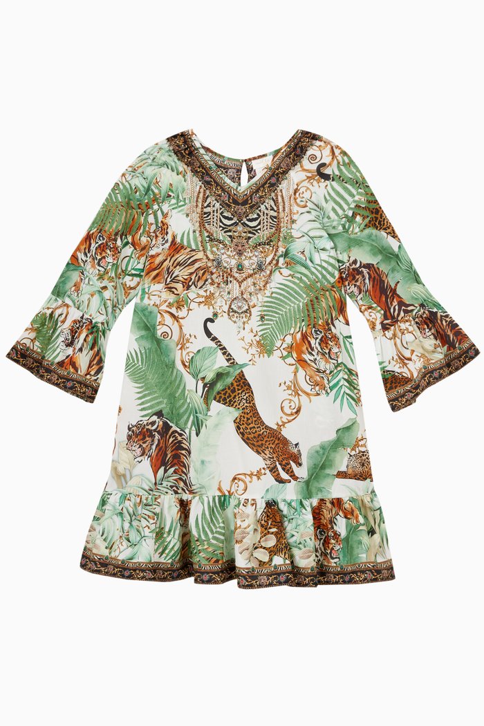 Tiger Trap Gathered Dress in Cotton, Multicolour