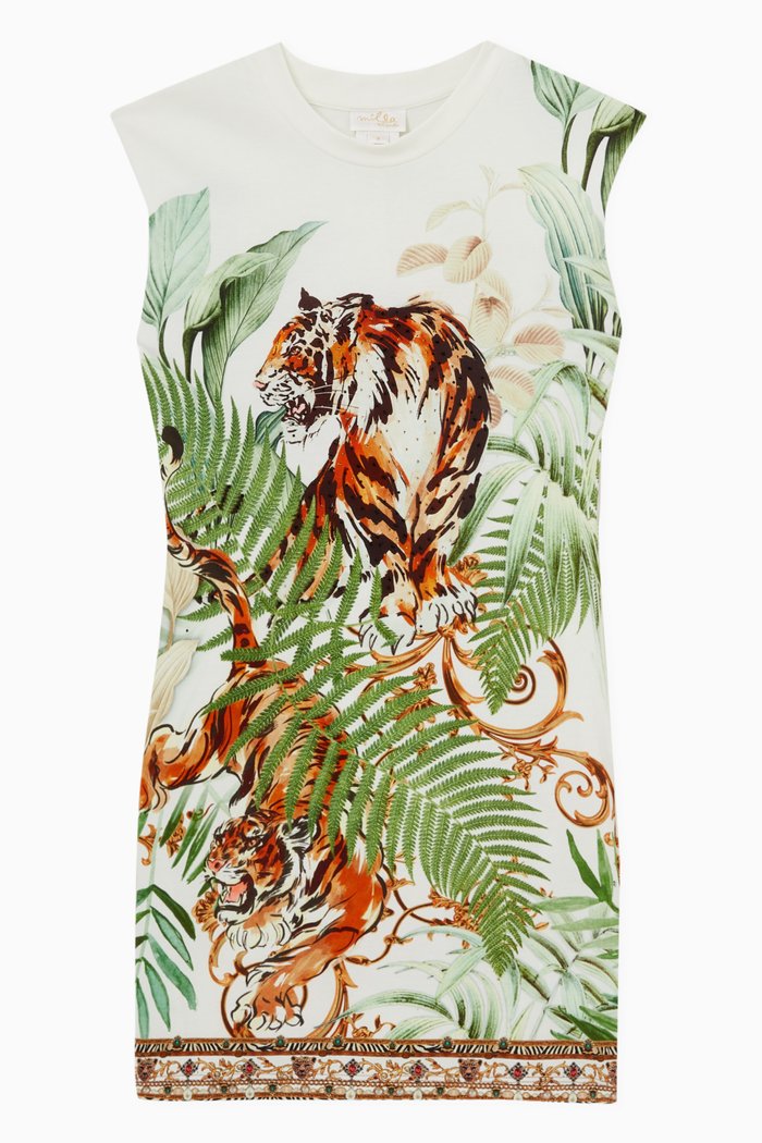 Tiger Trap Midi Dress in Cotton Jersey, Multicolour
