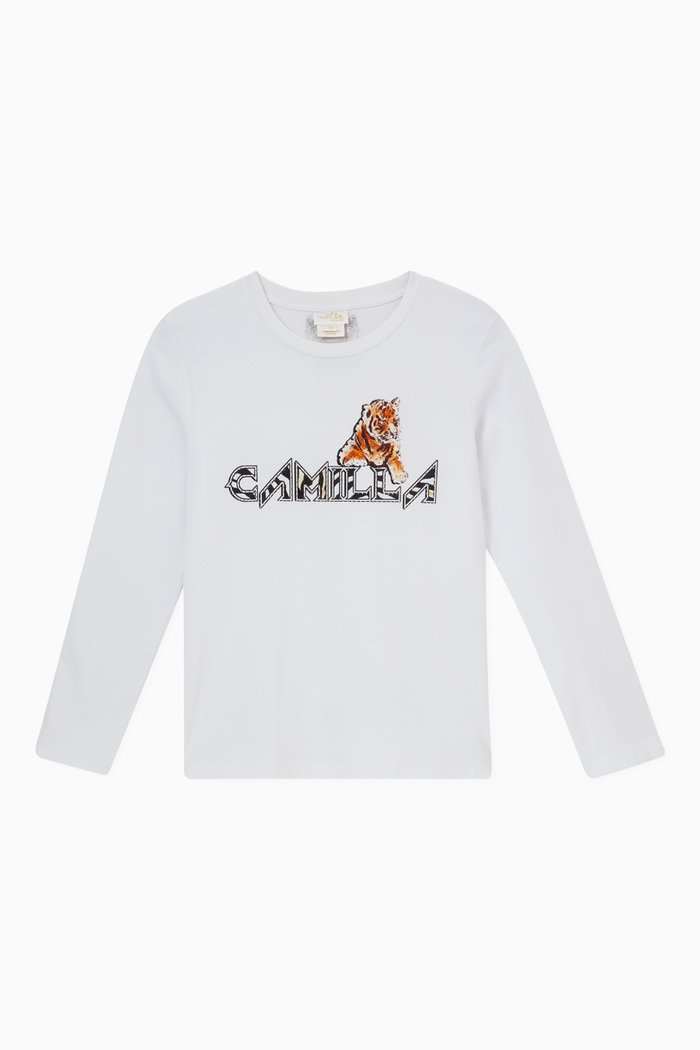 

Tiger Logo Long Sleeve T-shirt in Cotton, Multicolour