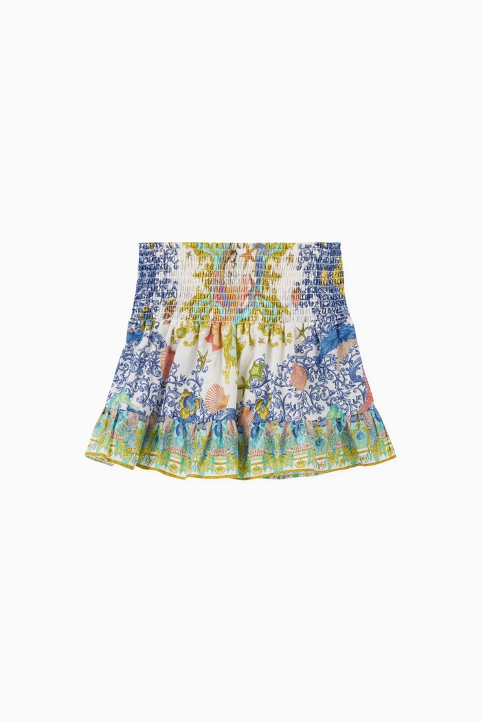 

Star of the Sea Shirred Mini Skirt in Cotton, Blue