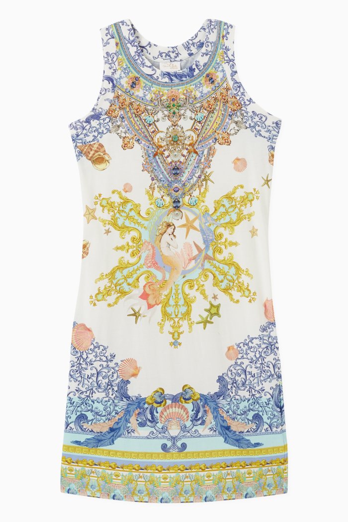 

Star of the Sea Shirred Tank Skirt in Cotton, Blue