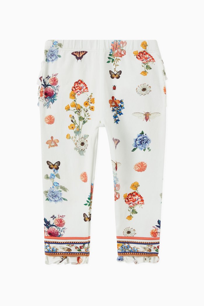 

Quees Bee Hive Ruffle Leggings in Cotton, Multicolour