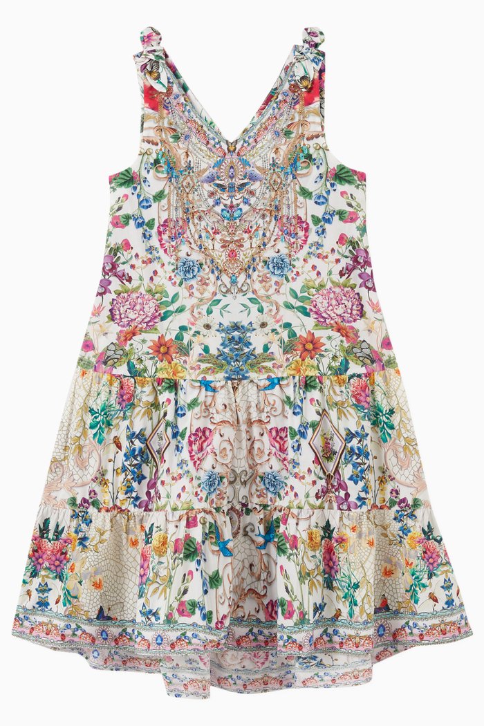 

Queens Bee Hive Tiered Dress in Cotton, Multicolour