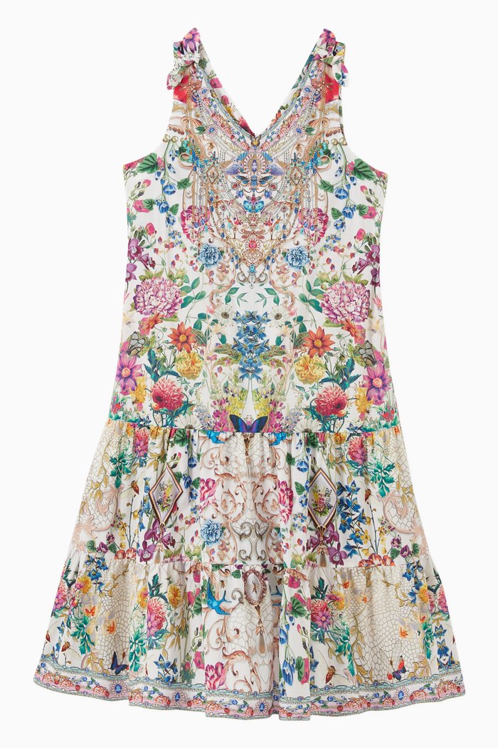 Queens Bee Hive Tiered Dress in Cotton, Multicolour