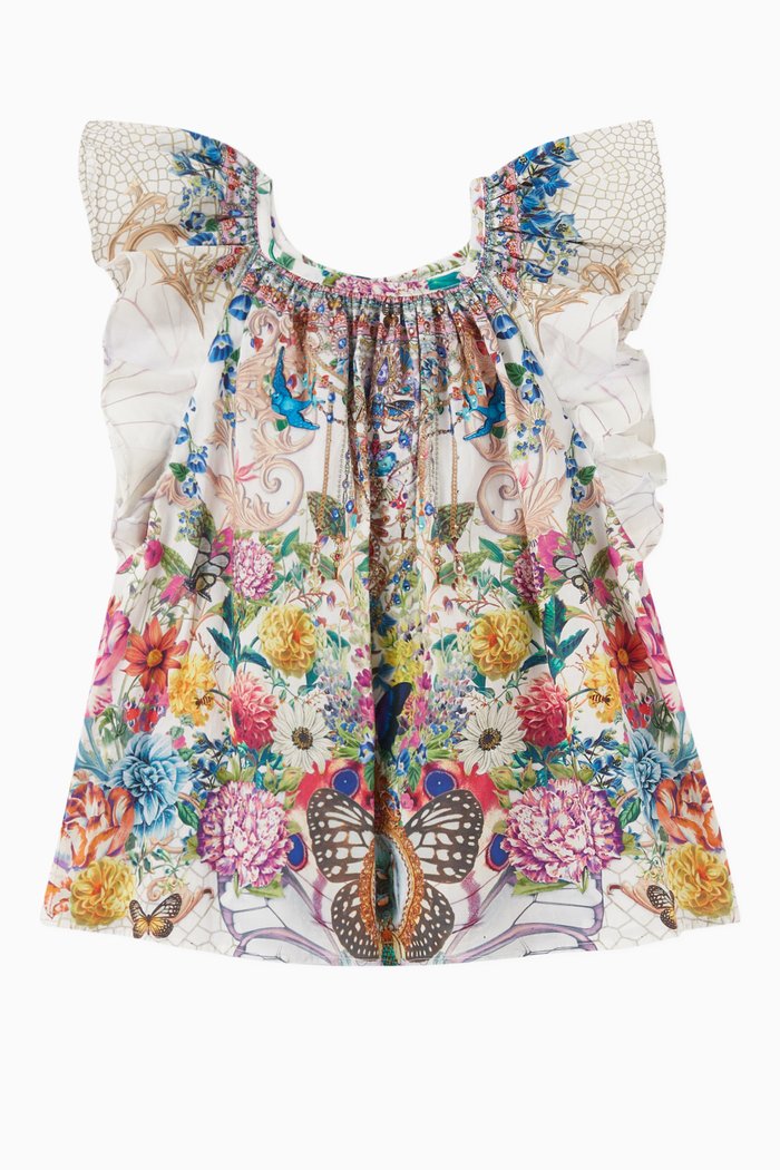 

Queens Bee Hive Printed Top in Cotton, Multicolour