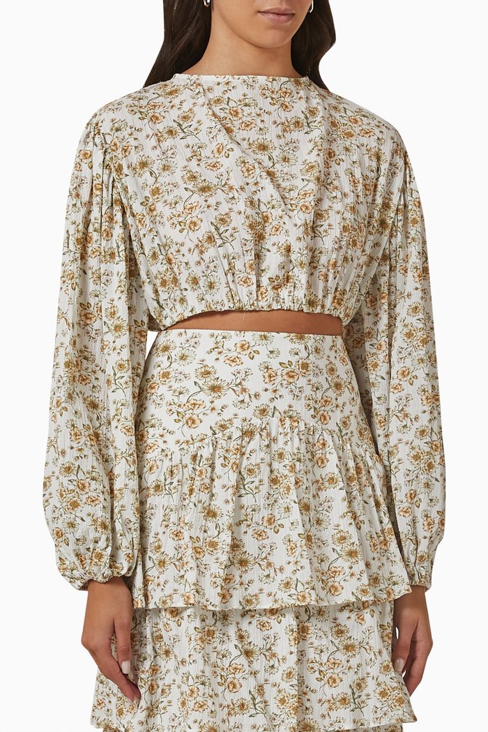 

Arwyn Floral-print Crop Top in Stretch-cotton, Neutral