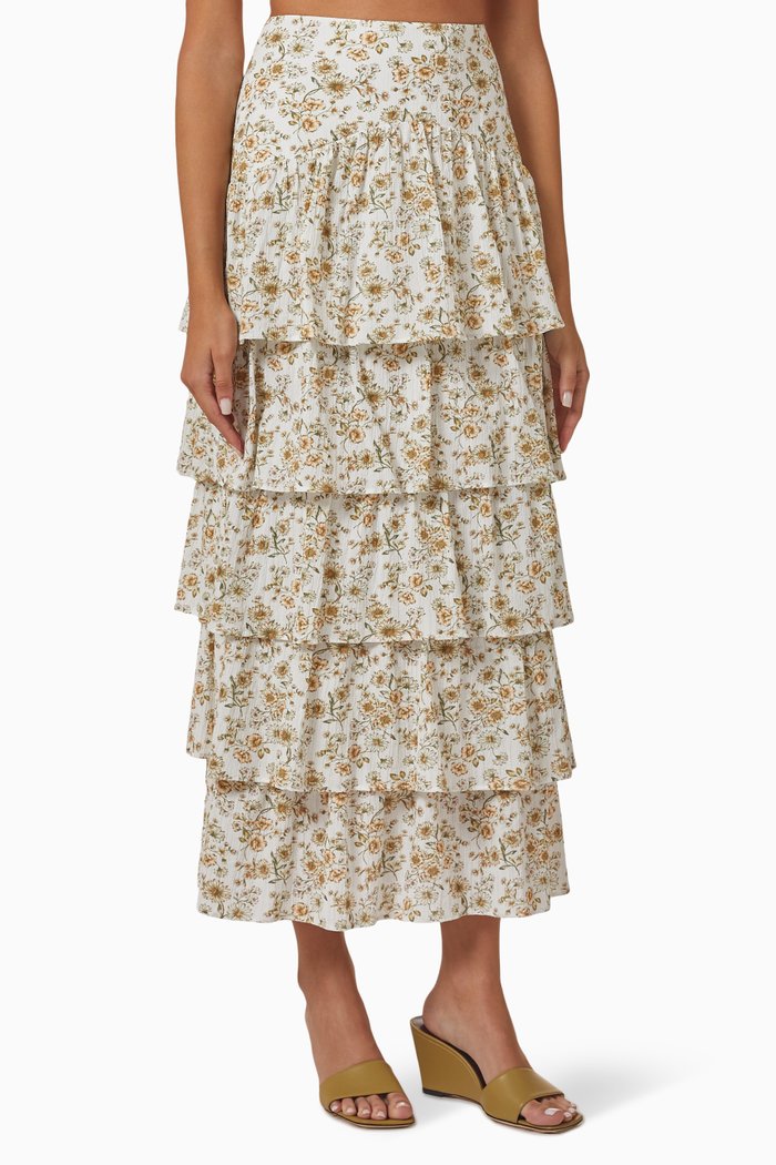 

Arwyn Tiered Midi Skirt in Stretch-cotton, Neutral