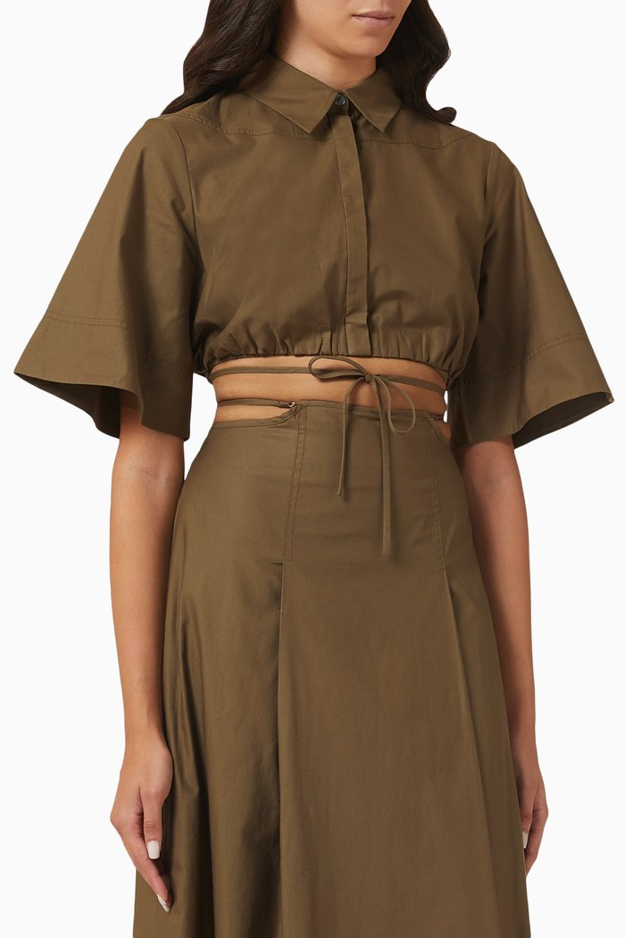 

Addison Tie Crop Top in Cotton-poplin, Brown