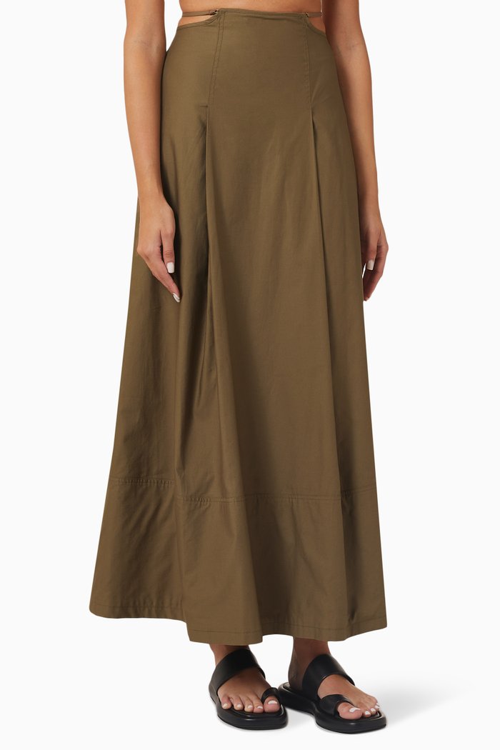 

Addison Tie Maxi Skirt in Cotton-poplin, Brown