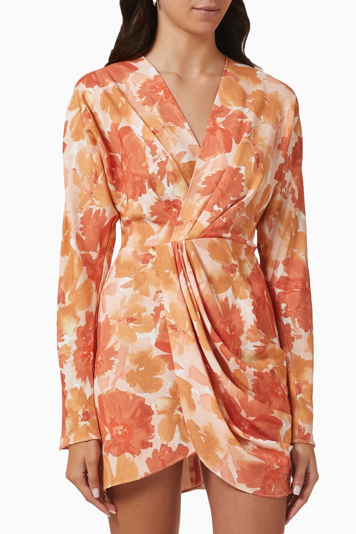 

Maeve Floral-print Mini Dress in Stretch-viscose, Orange