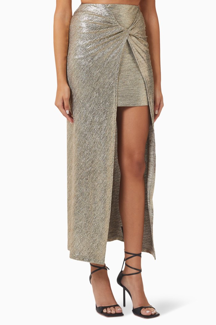 Chloe Midi Skirt in Lurex, Gold