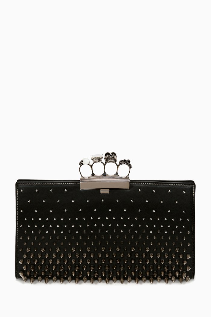 

Skull Four-ring Jewelled Pouch in Leather, Black