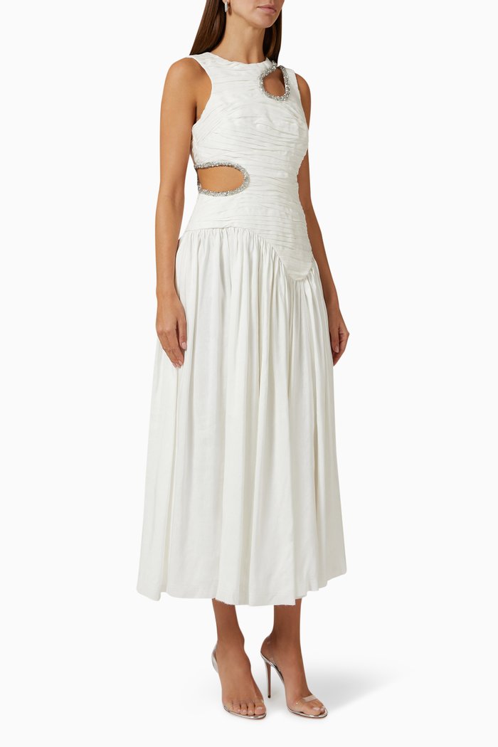 

Jolie Abstract Cut Out Midi Dress in Linen, Neutral