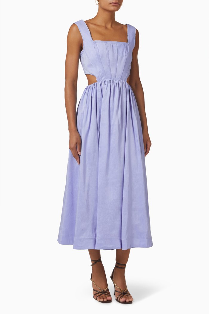 

Virginie Cut-out Midi Dress in Linen, Purple