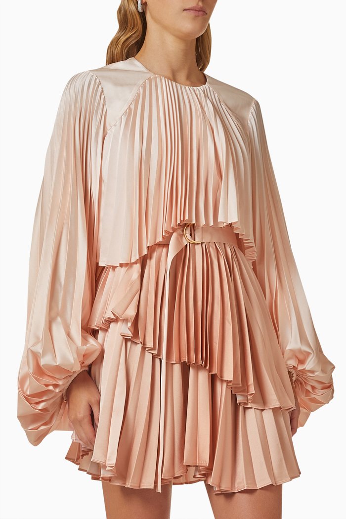 

Barnard Pleated Mini Dress in Satin, Pink