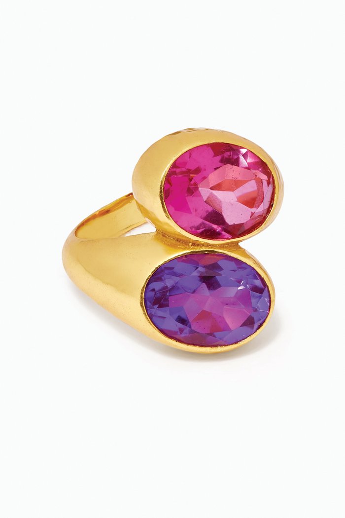 

Santorini Quartz Double Stone Ring in 24kt Gold Plating, Pink