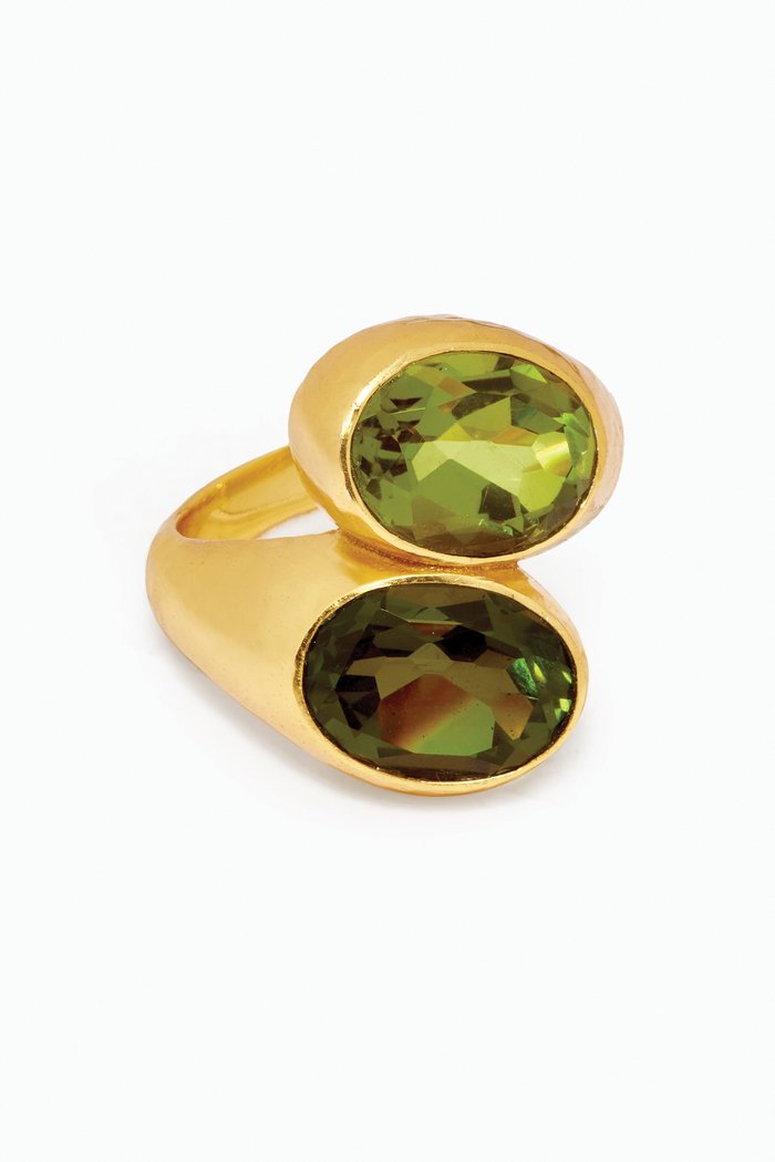 

Santorini Quartz Double Stone Ring in 24kt Gold Plating, Green