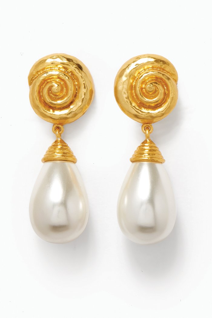 

Delia Pearl Drop Clip Earrings in 24kt Gold-plated Brass, White