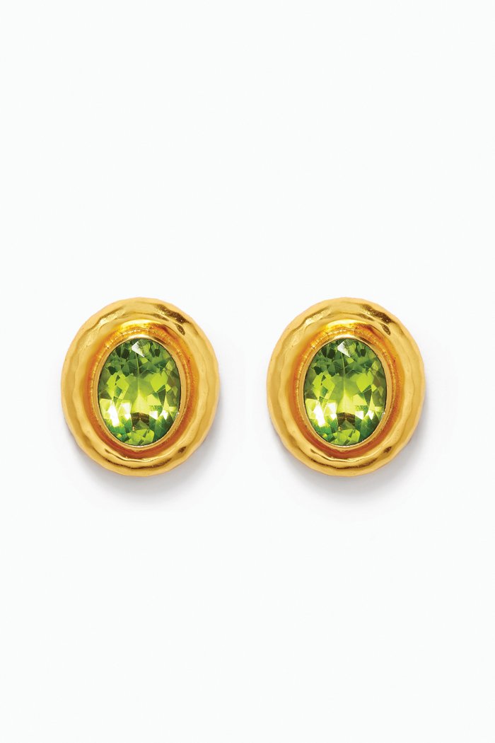 

Paros Quartz Stone Clip Earrings in 24kt Gold Plating, Green