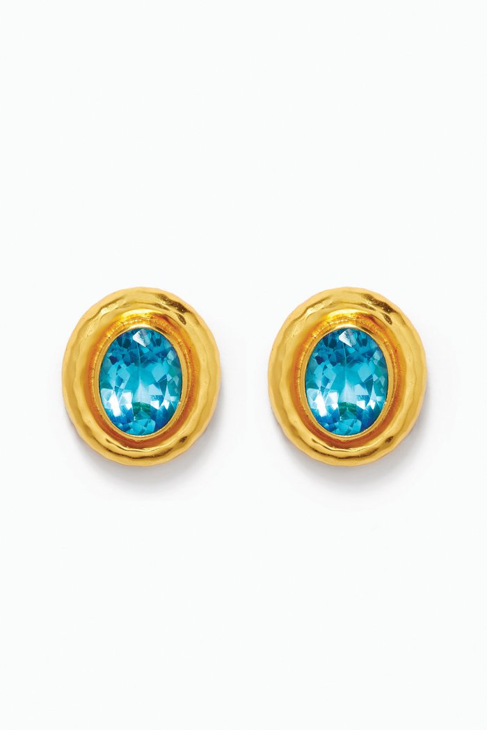 

Paros Quartz Stone Clip Earrings in 24kt Gold Plating, Blue