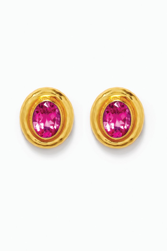 

Paros Quartz Stone Clip Earrings in 24kt Gold Plating, Pink
