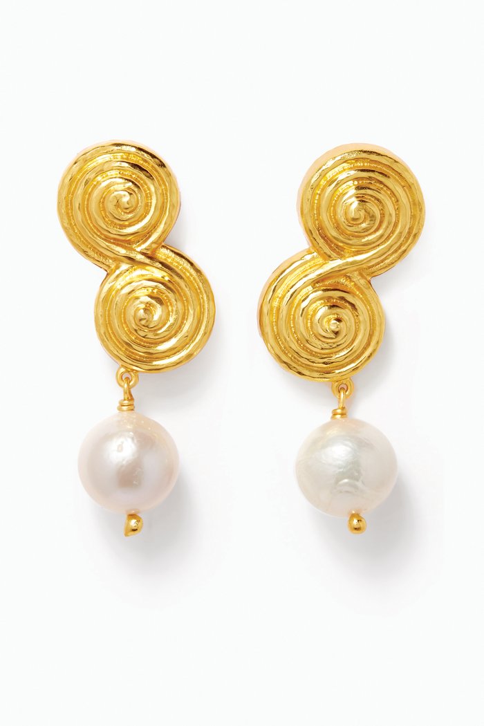 

Paraila Pearl Drop Clip Earrings in 24kt Gold-plated Brass, White