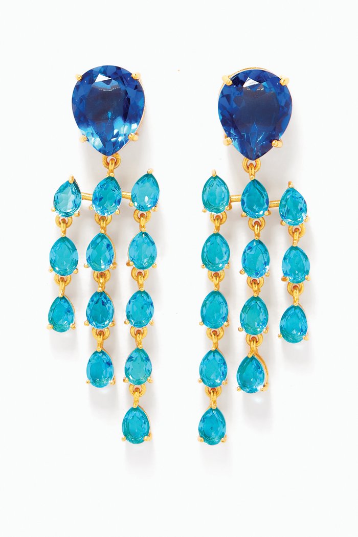 Milos Quartz Chandelier Earrings in 24kt Gold Plating, Blue